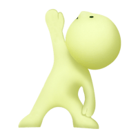 a yellow figure with his arms raised in the air