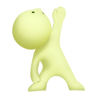 a yellow figure with his arms raised in the air